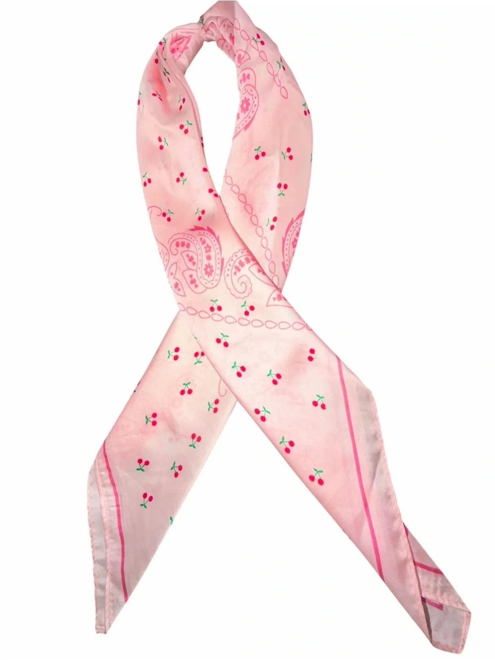 Pink Paisley & Cherry Silk Neck Scarf